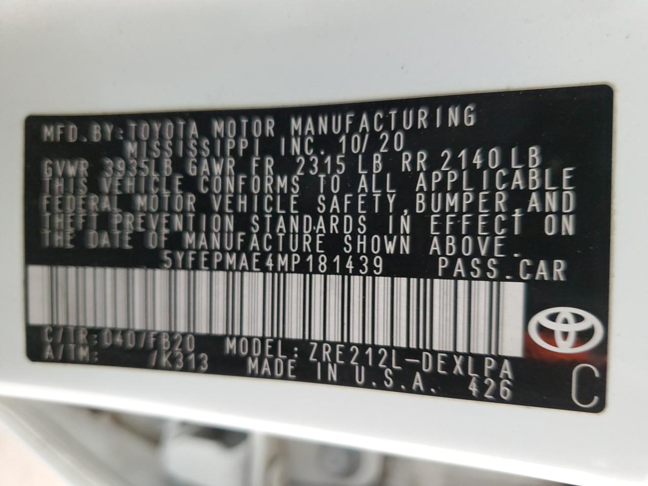 2021 TOYOTA COROLLA