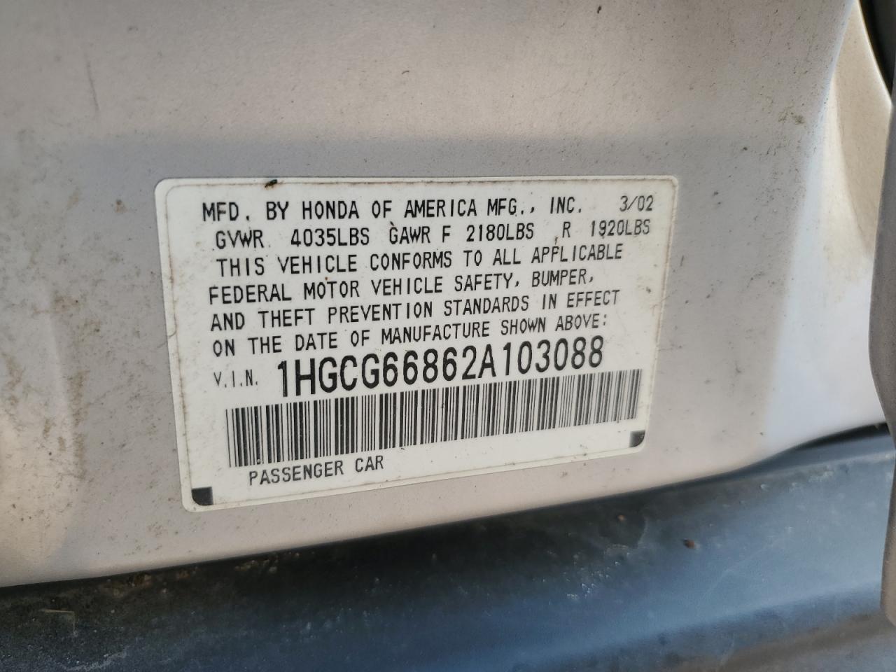 2002 HONDA ACCORD