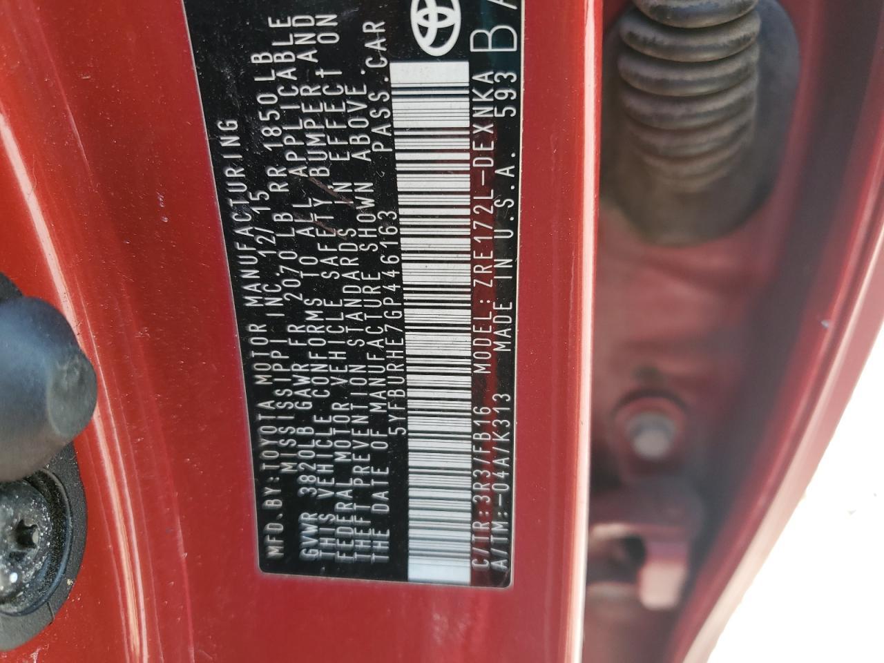 2016 TOYOTA COROLLA