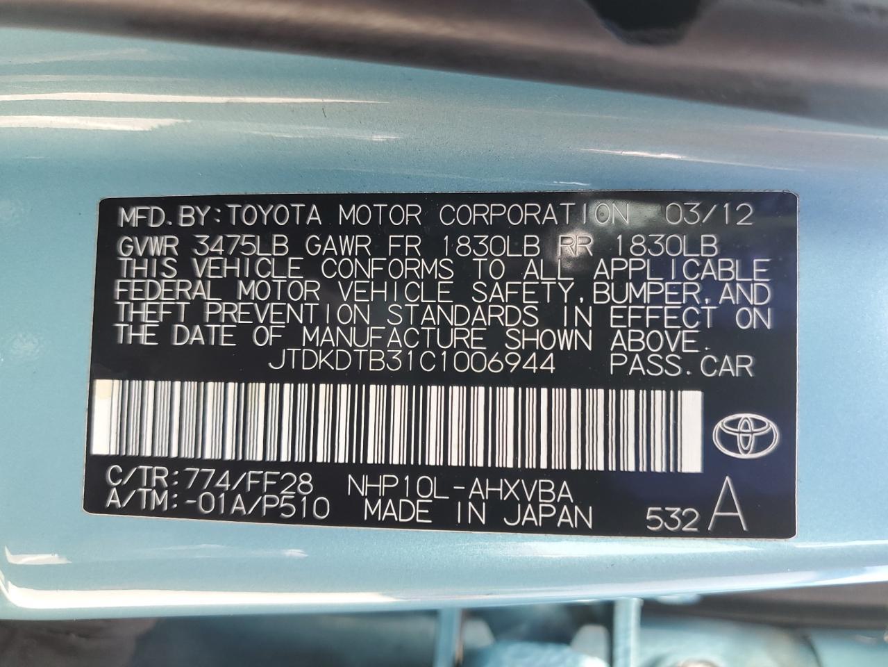 2012 TOYOTA Prius c