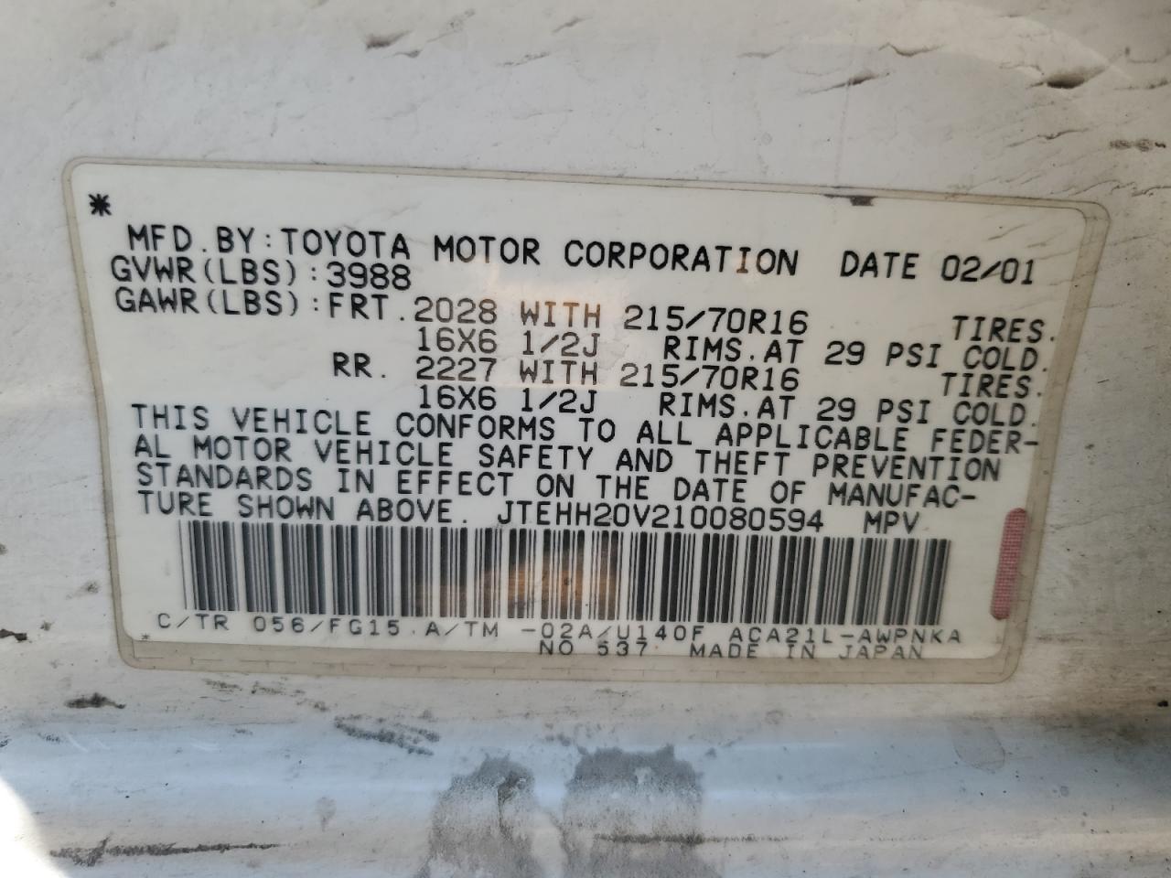 2001 TOYOTA RAV4