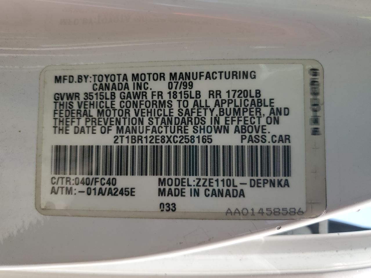 1999 TOYOTA COROLLA
