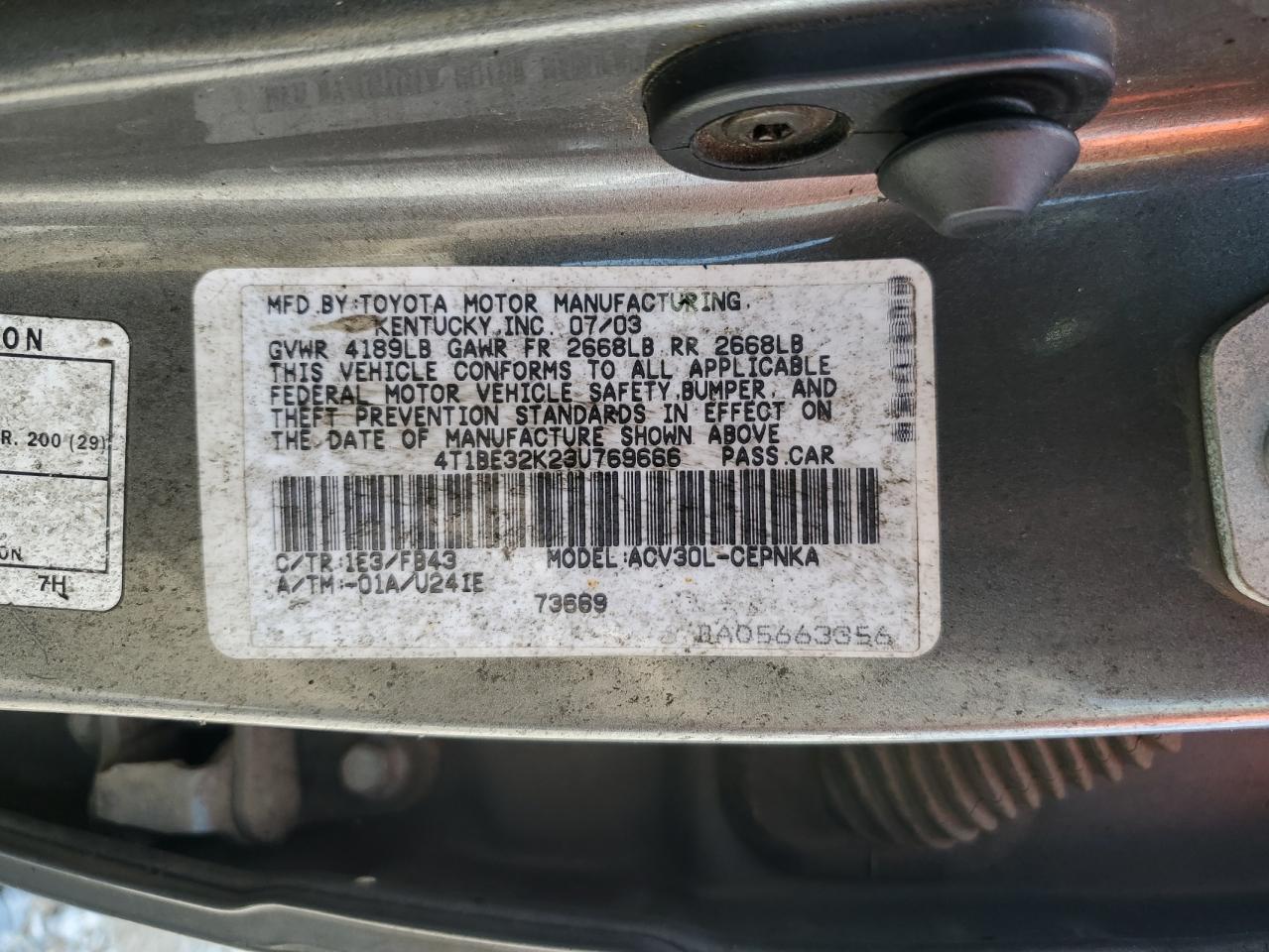 2003 TOYOTA CAMRY