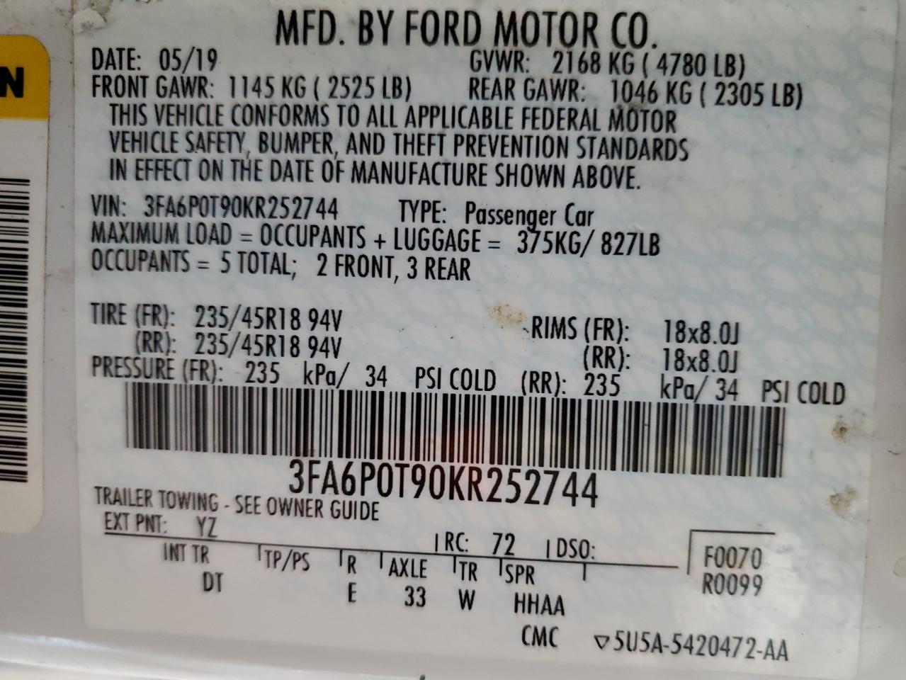 2019 FORD FUSION