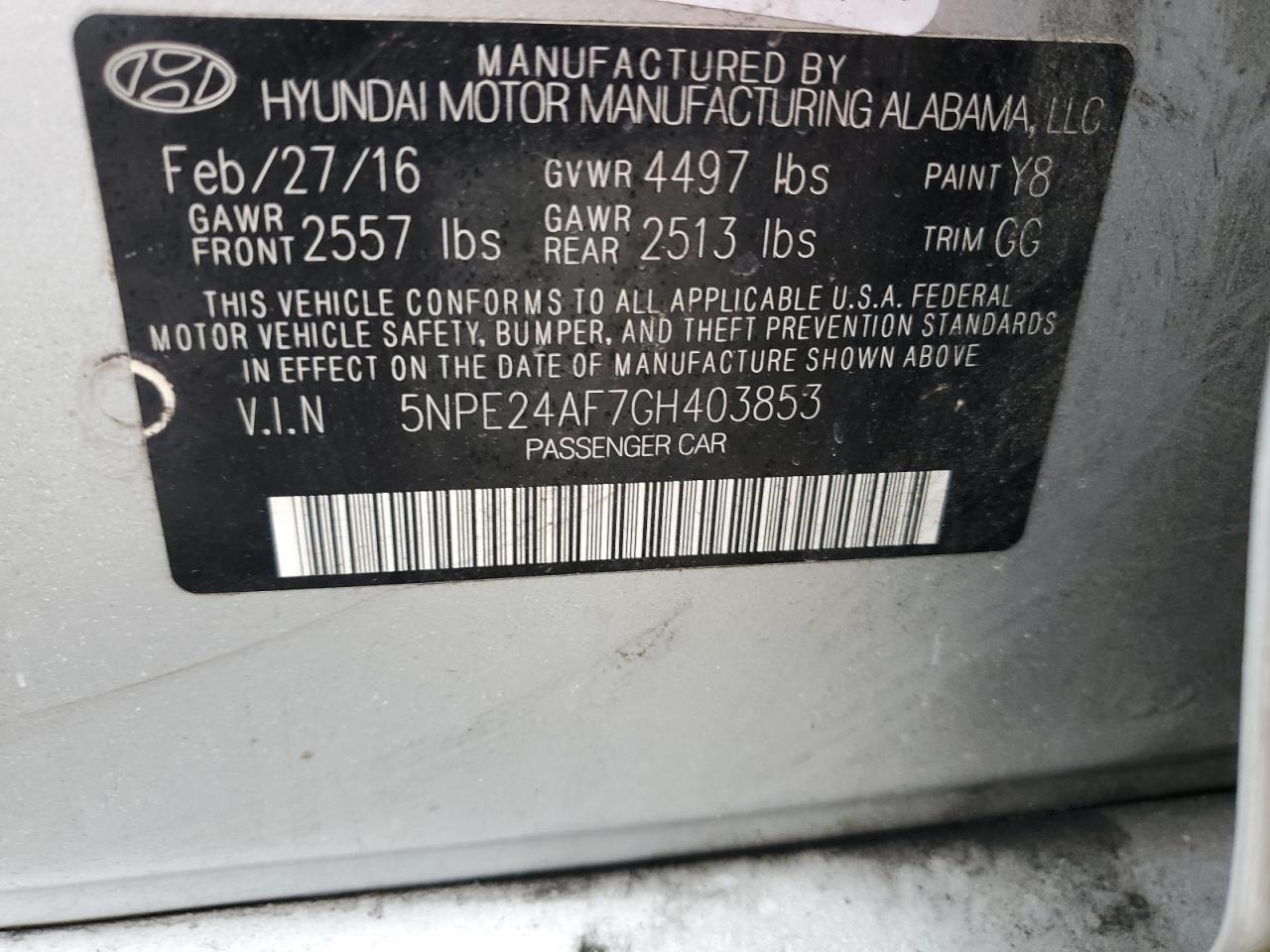2016 HYUNDAI SONATA
