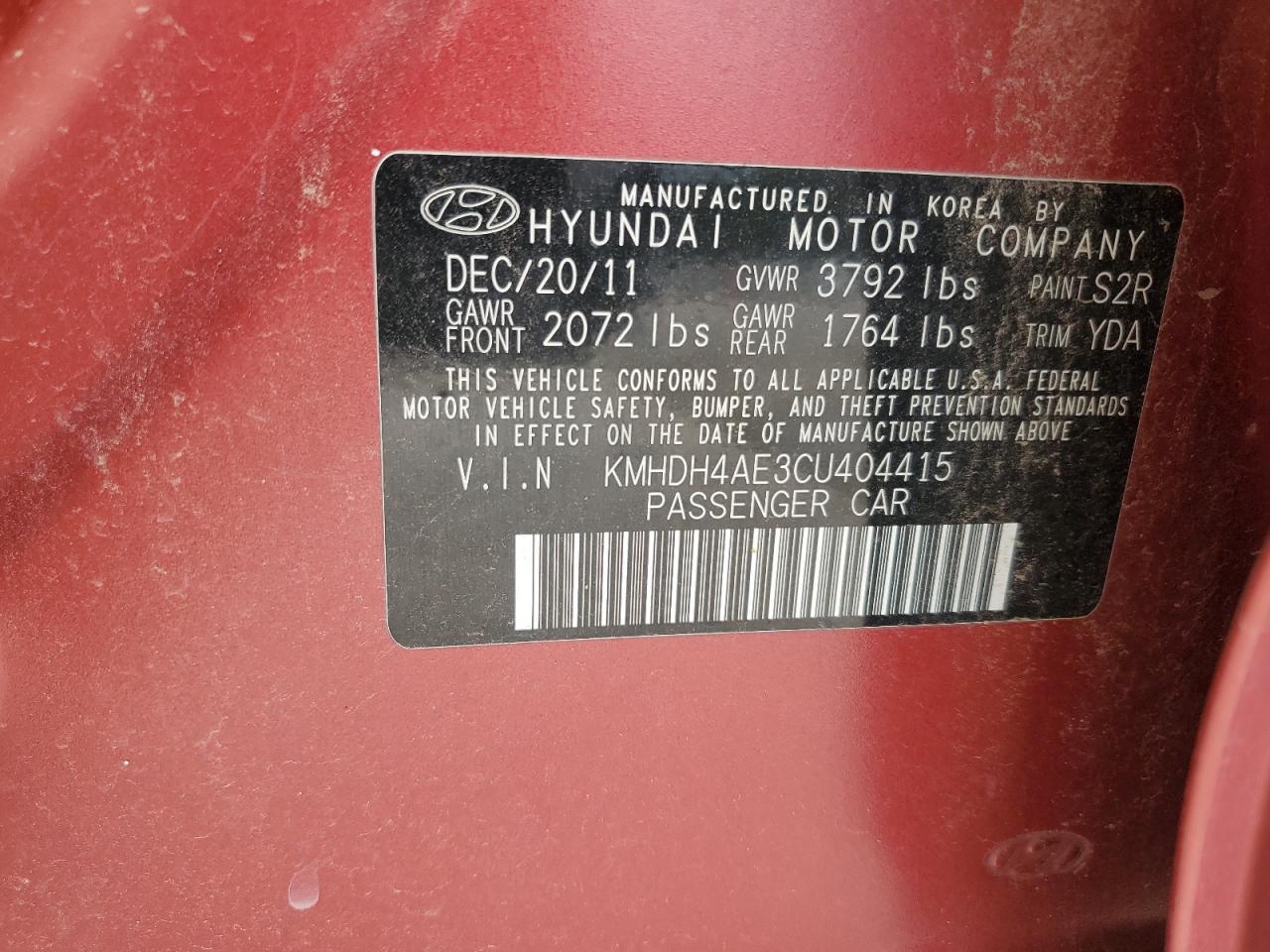 2012 HYUNDAI ELANTRA