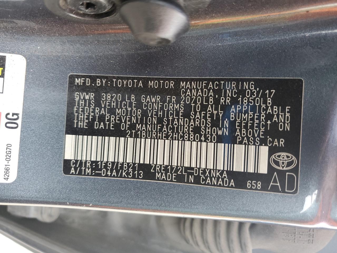 2017 TOYOTA COROLLA