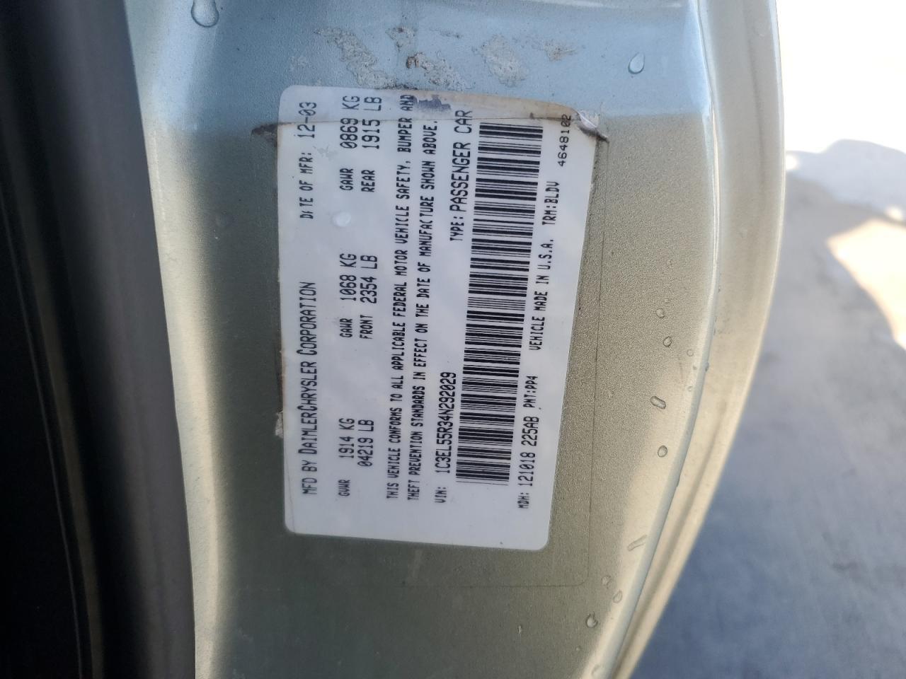 2004 CHRYSLER Sebring