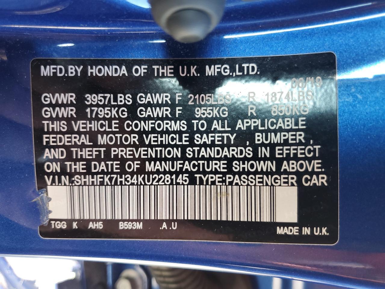 2019 HONDA CIVIC