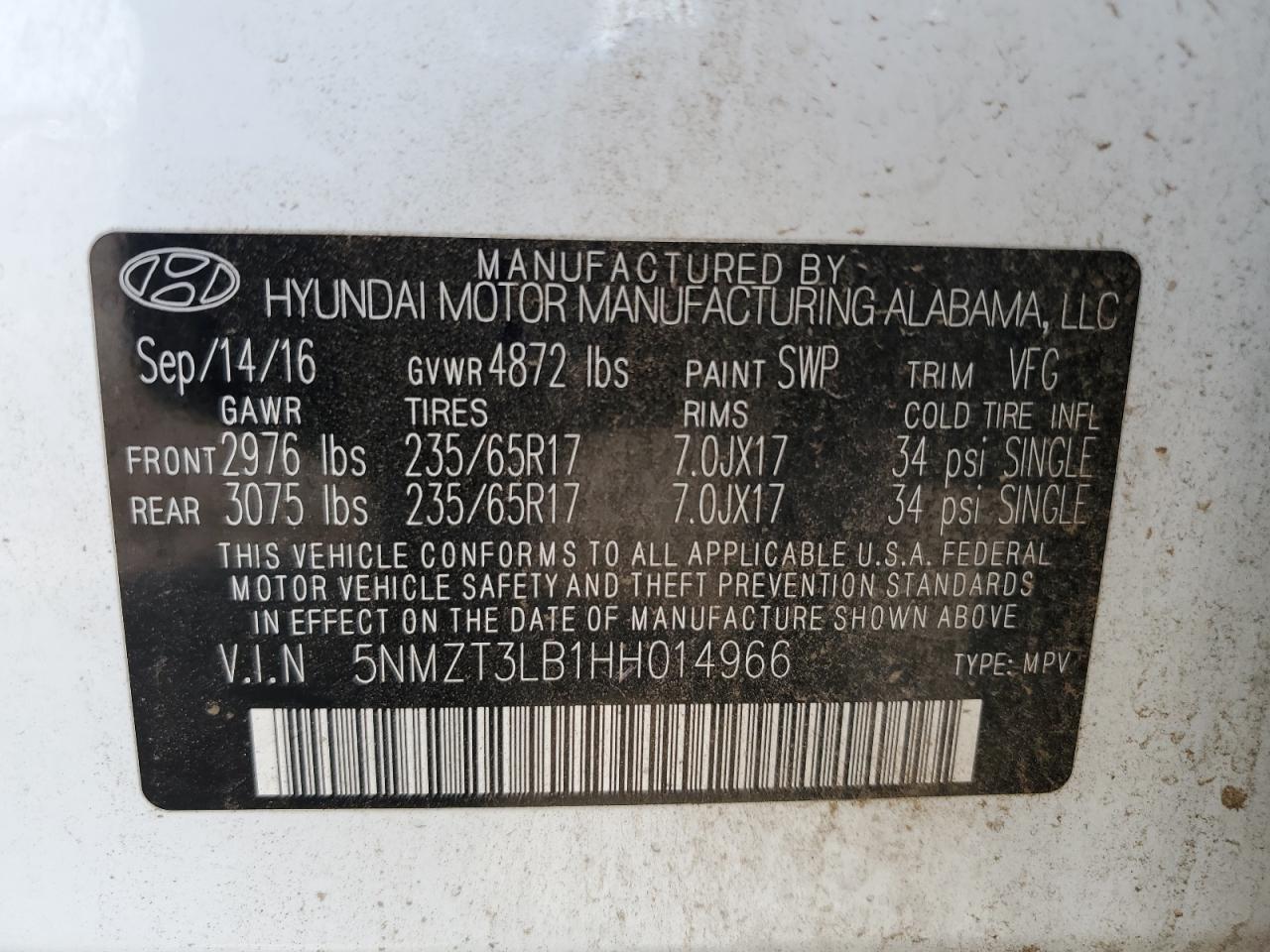 2017 HYUNDAI SANTA FE