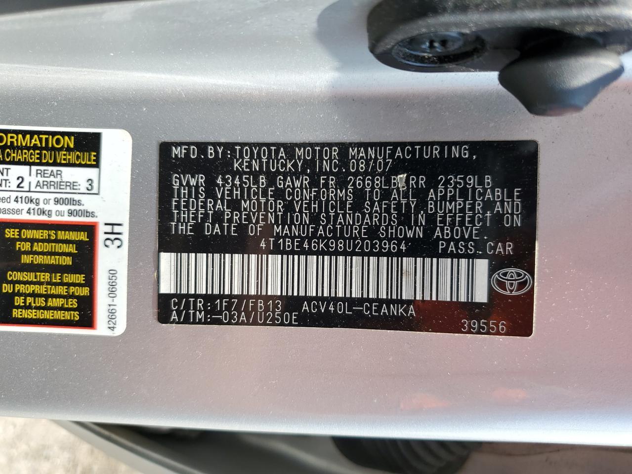 2008 TOYOTA CAMRY