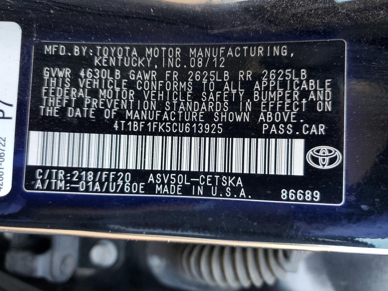 2012 TOYOTA CAMRY
