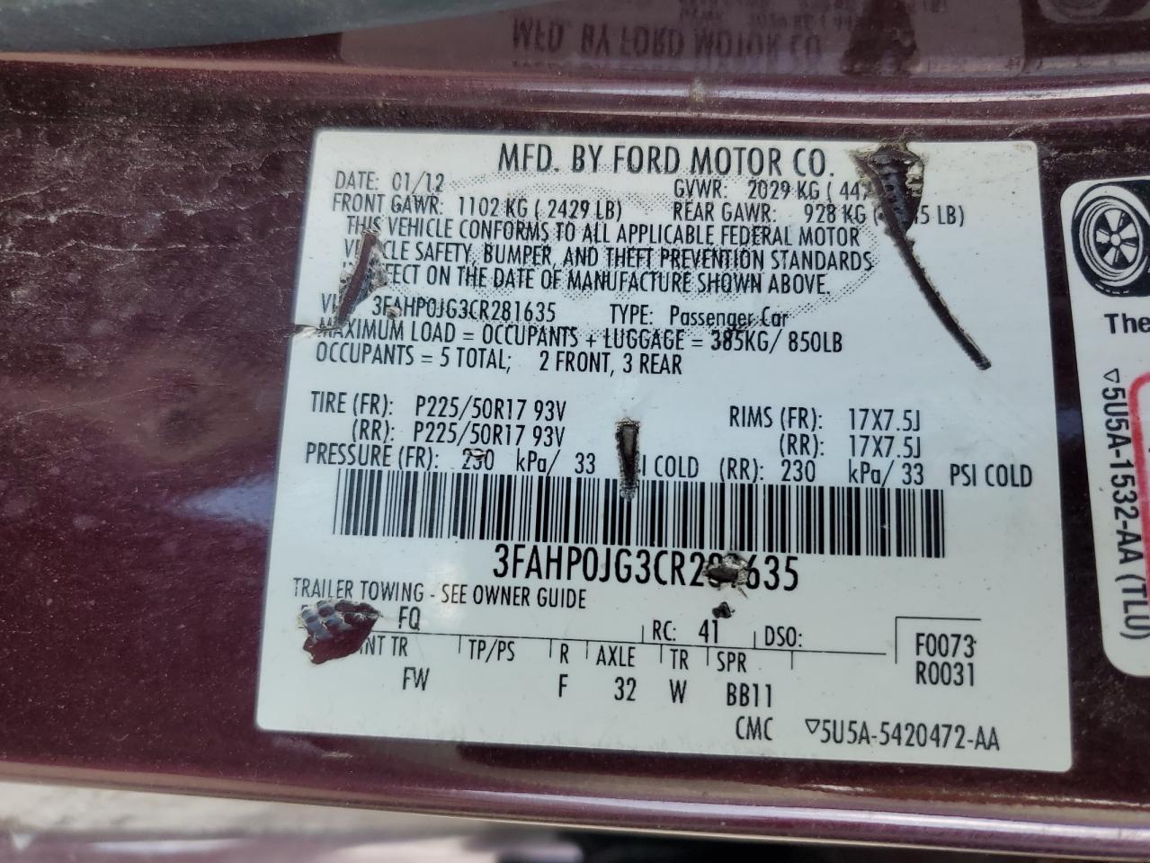 2012 FORD FUSION