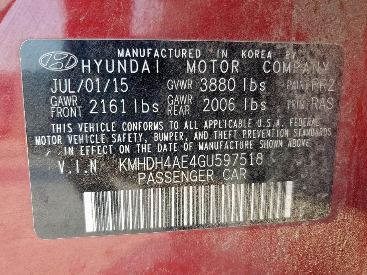 2016 HYUNDAI ELANTRA