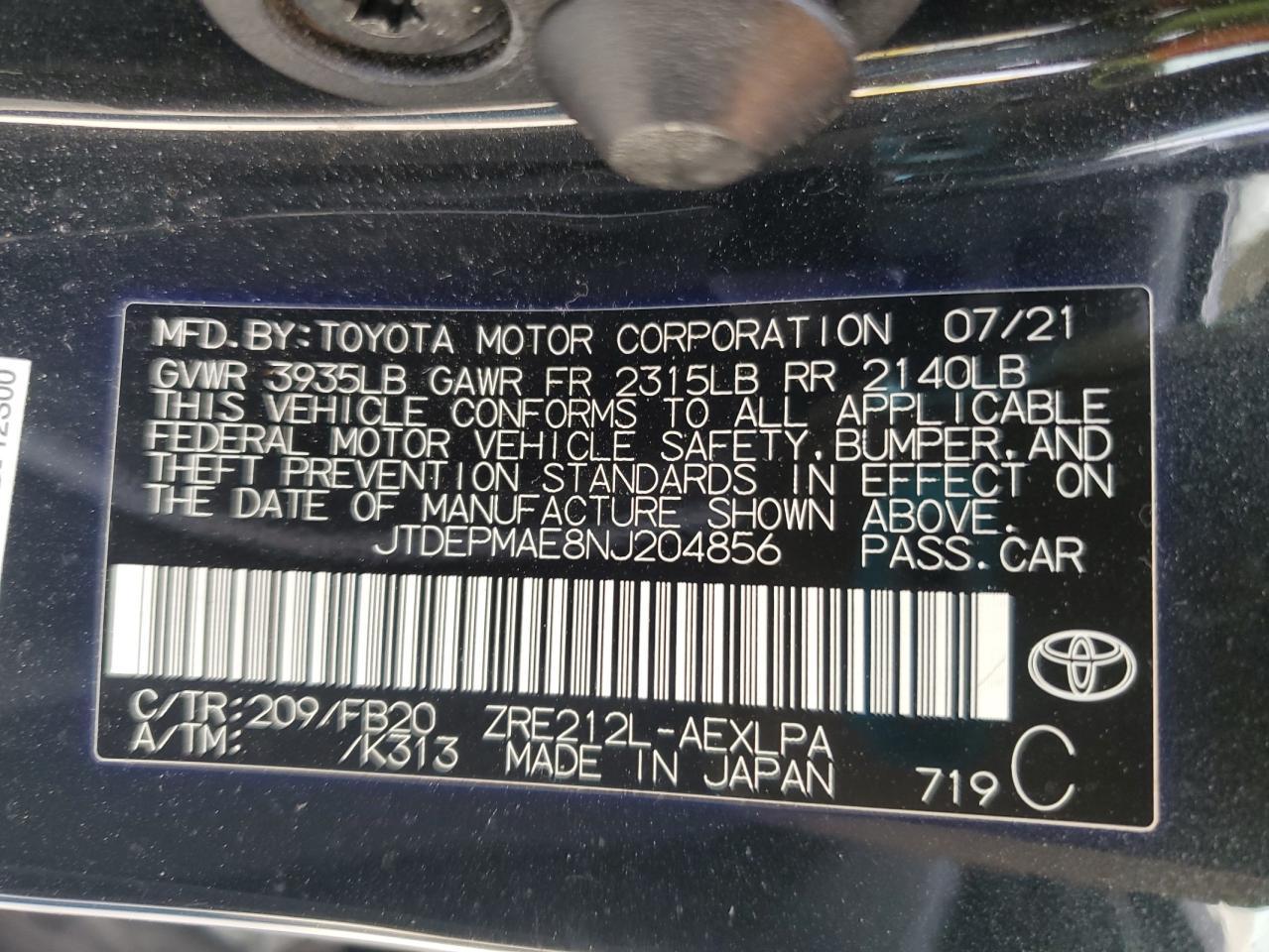 2022 TOYOTA COROLLA