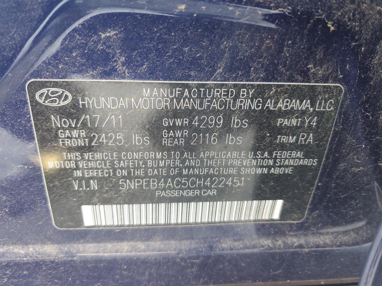 2012 HYUNDAI SONATA