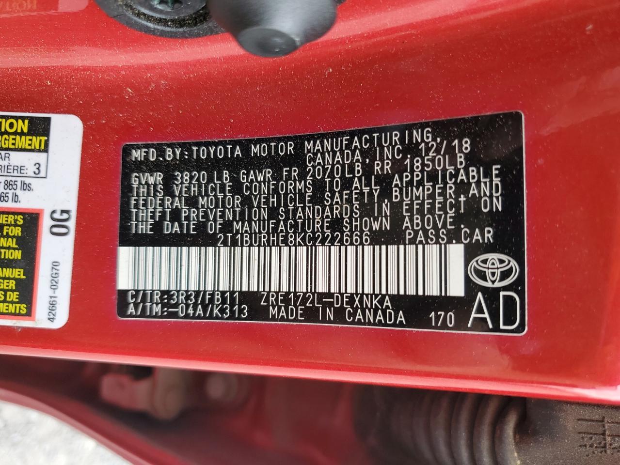 2019 TOYOTA COROLLA