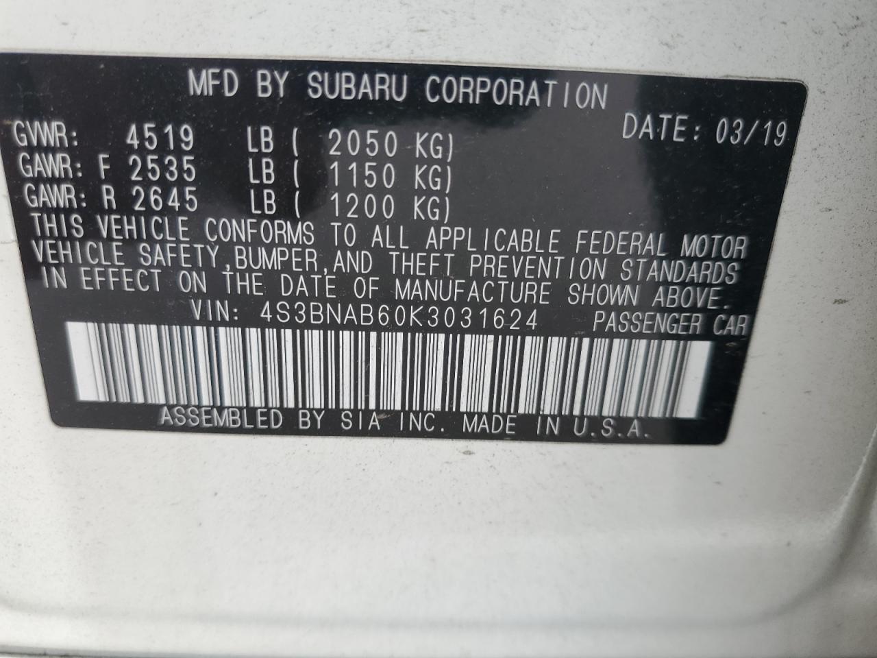 2019 SUBARU Legacy