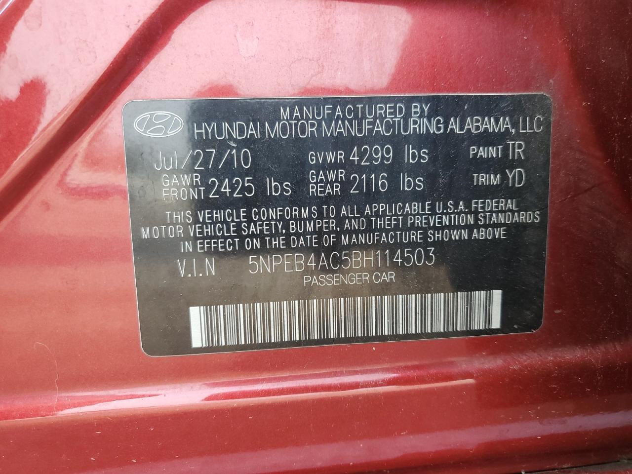 2011 HYUNDAI SONATA