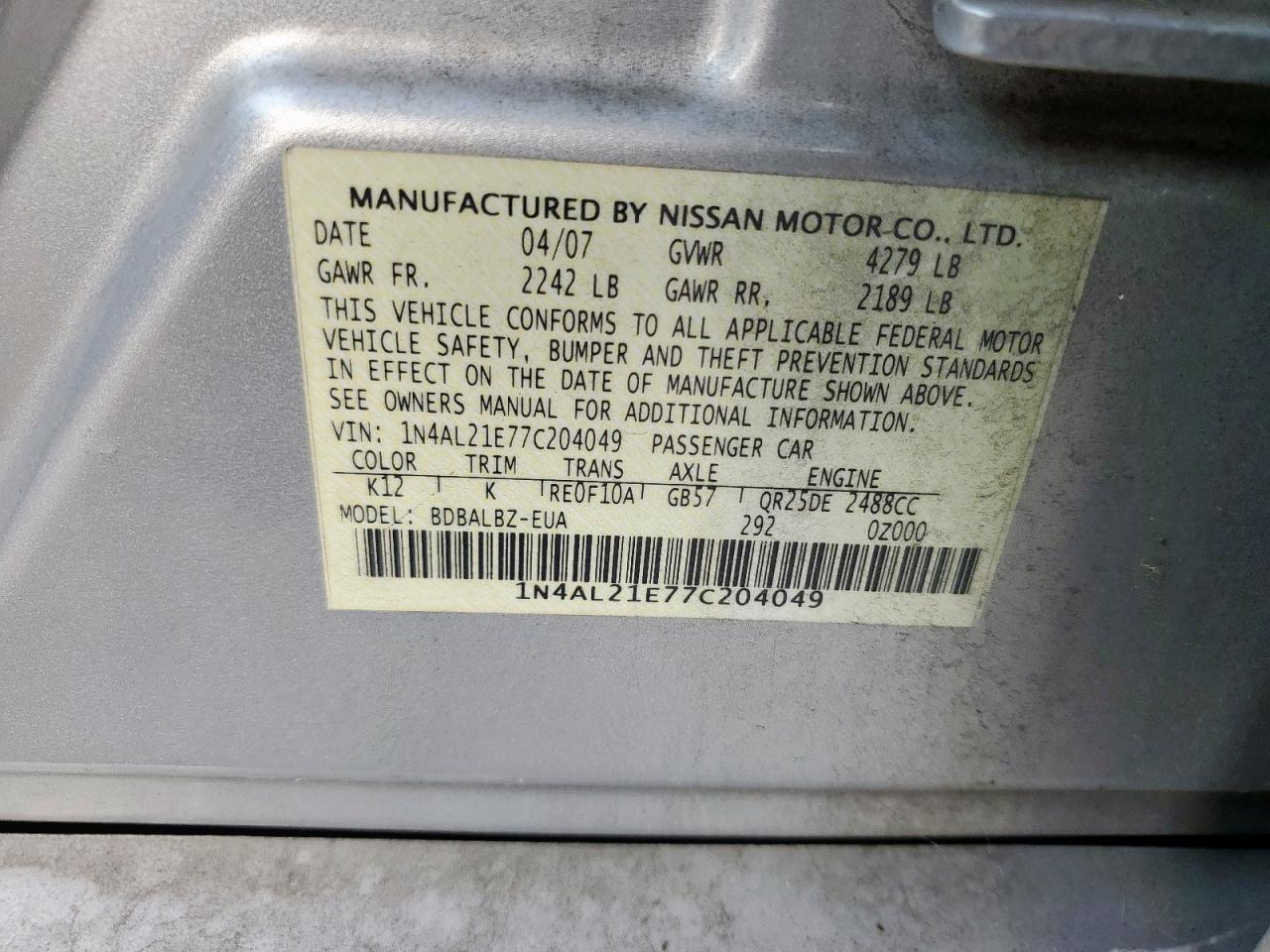 2007 NISSAN ALTIMA