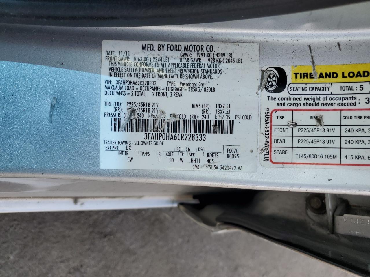 2012 FORD FUSION