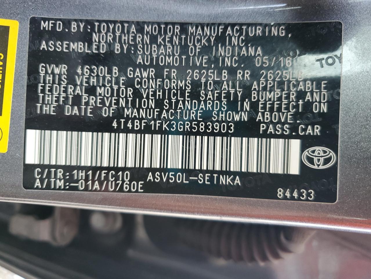 2016 TOYOTA CAMRY