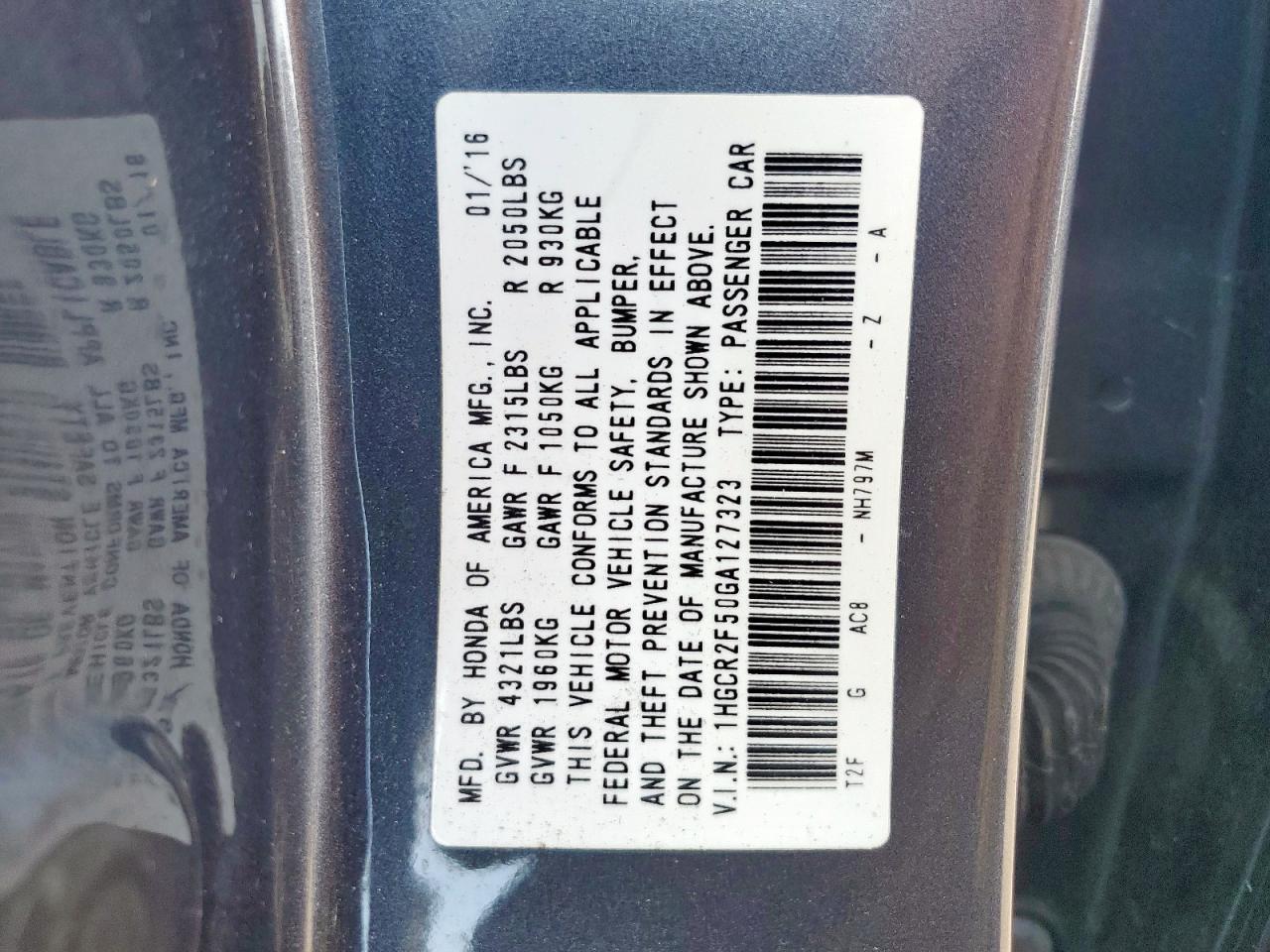 2016 HONDA ACCORD