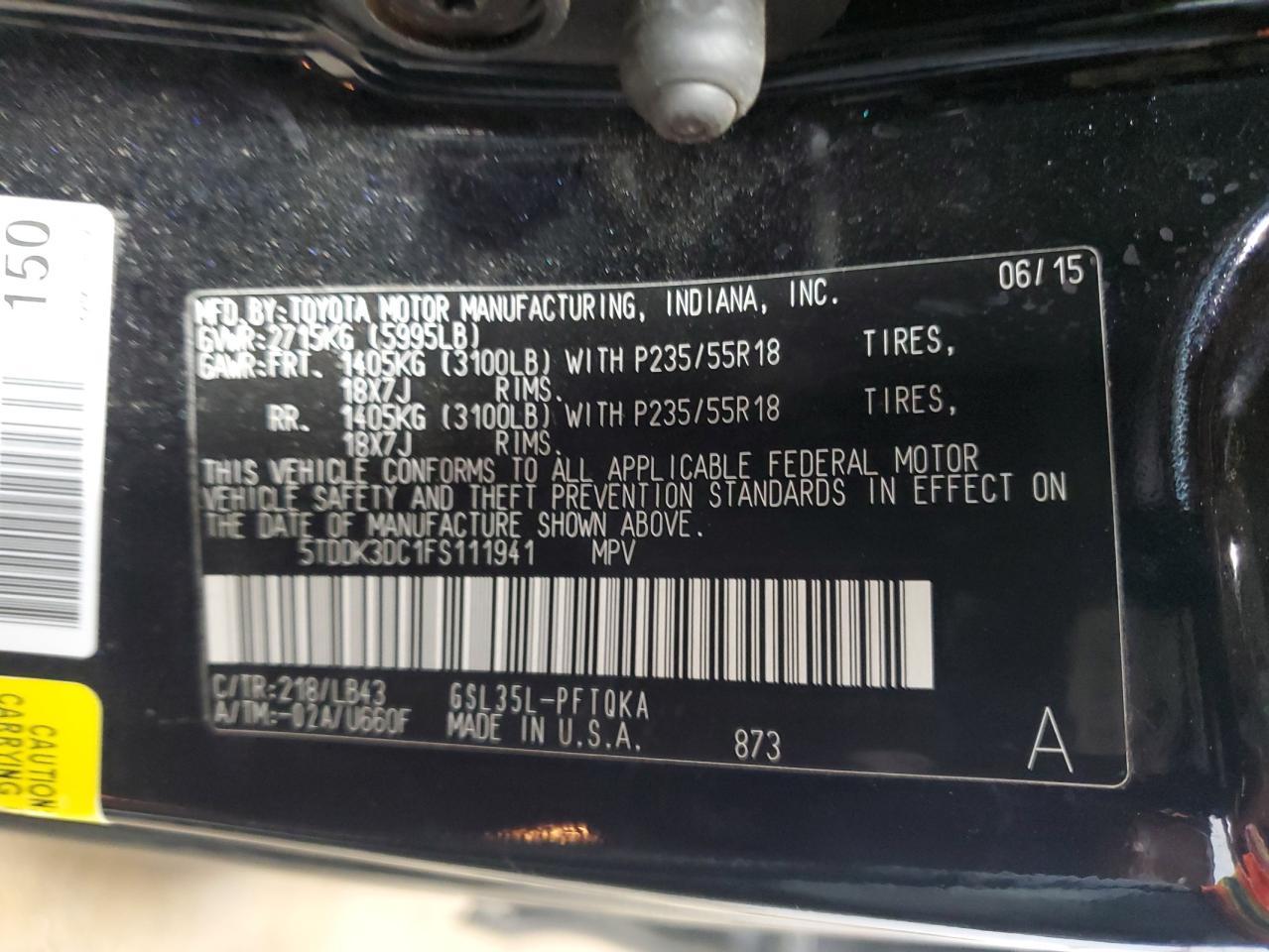 2015 TOYOTA SIENNA