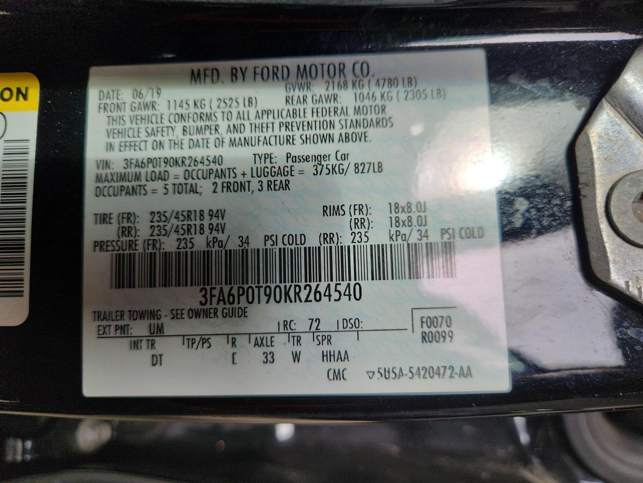2019 FORD FUSION