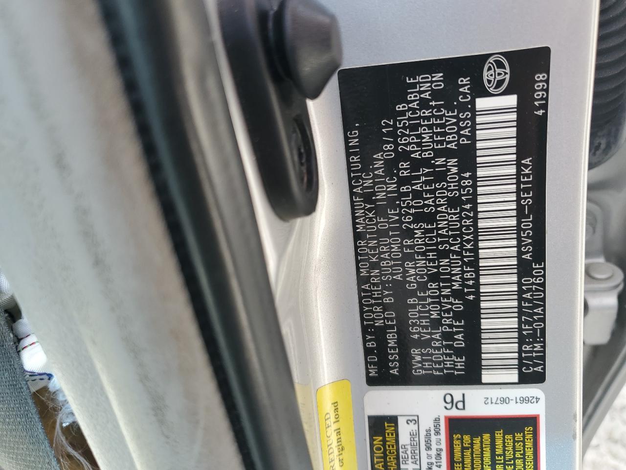 2012 TOYOTA CAMRY