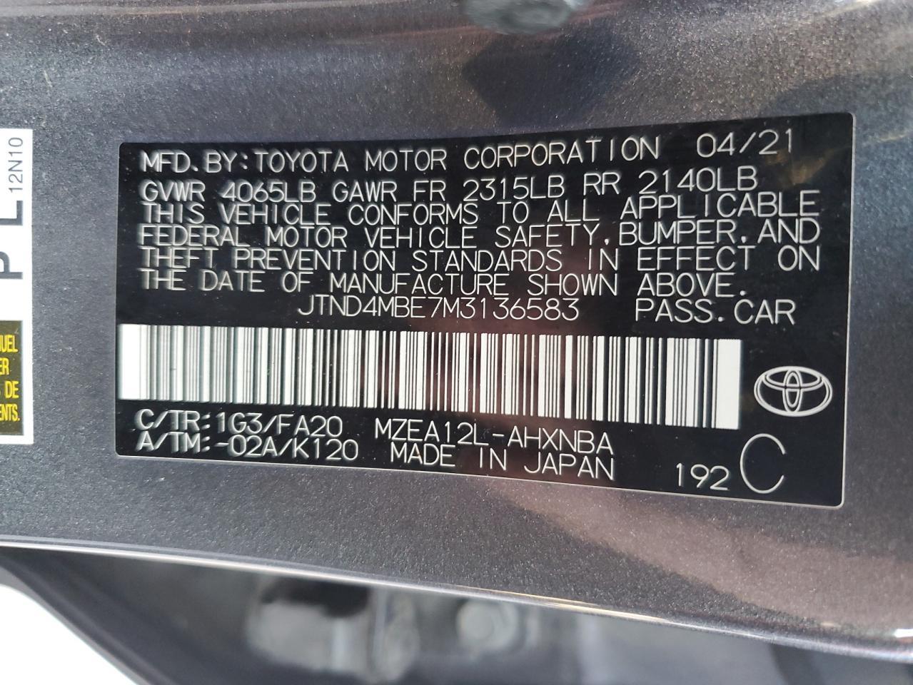 2021 TOYOTA COROLLA