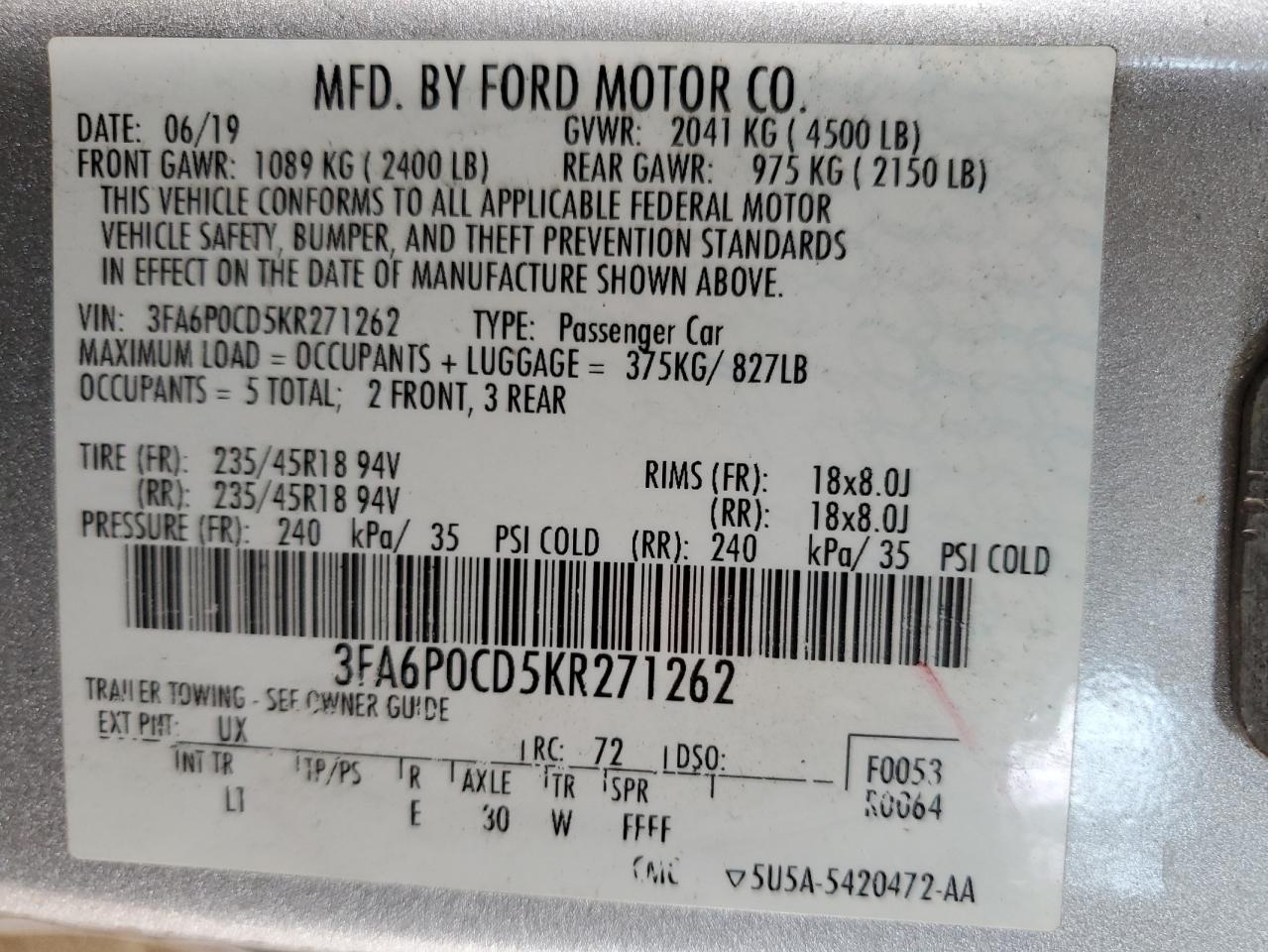 2019 FORD FUSION