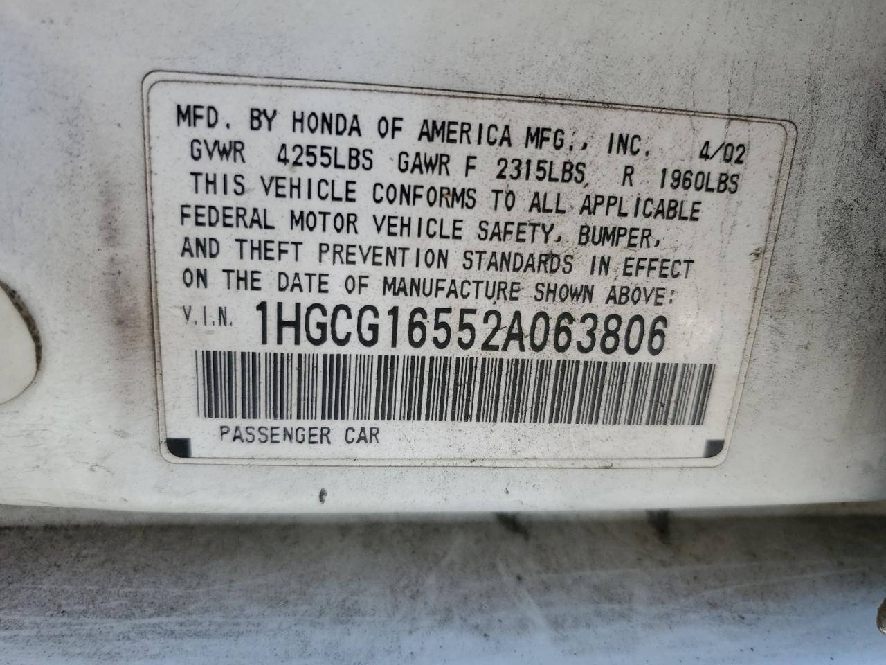 2002 HONDA ACCORD