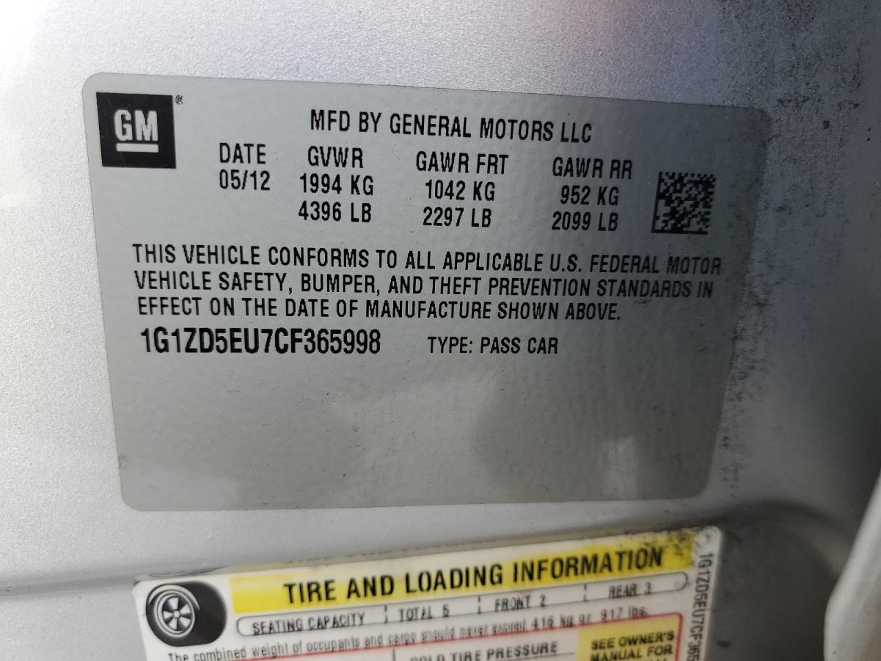2012 CHEVROLET MALIBU