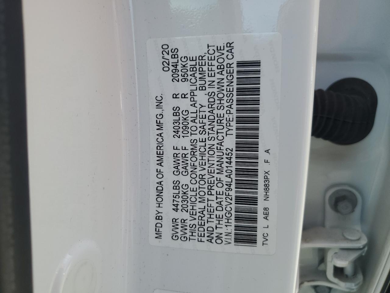 2020 HONDA ACCORD