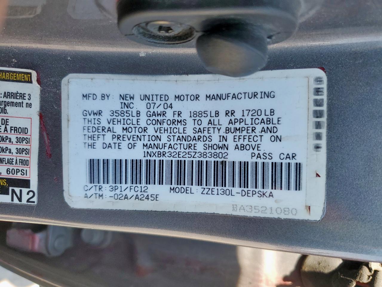 2005 TOYOTA COROLLA