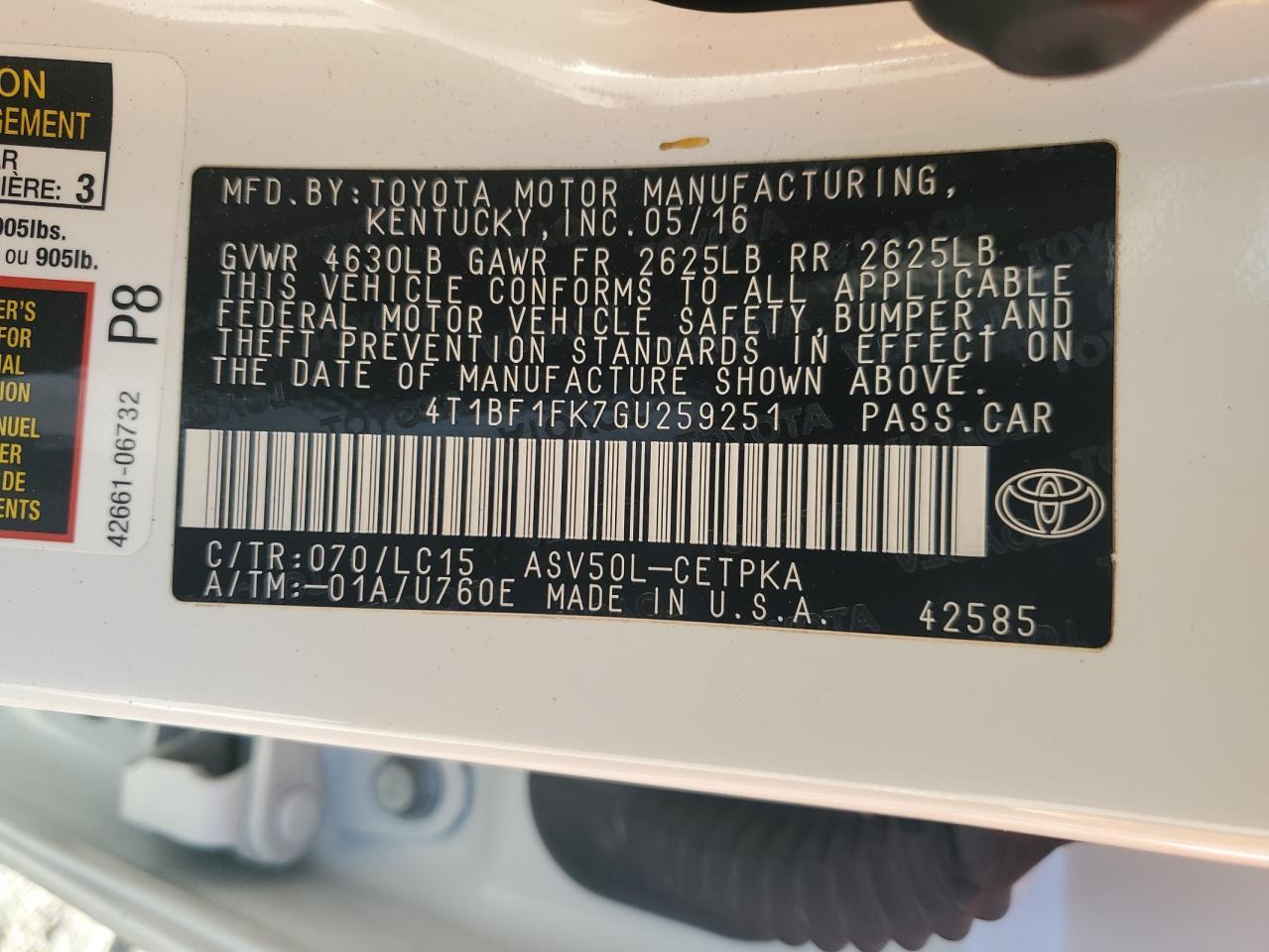 2016 TOYOTA CAMRY