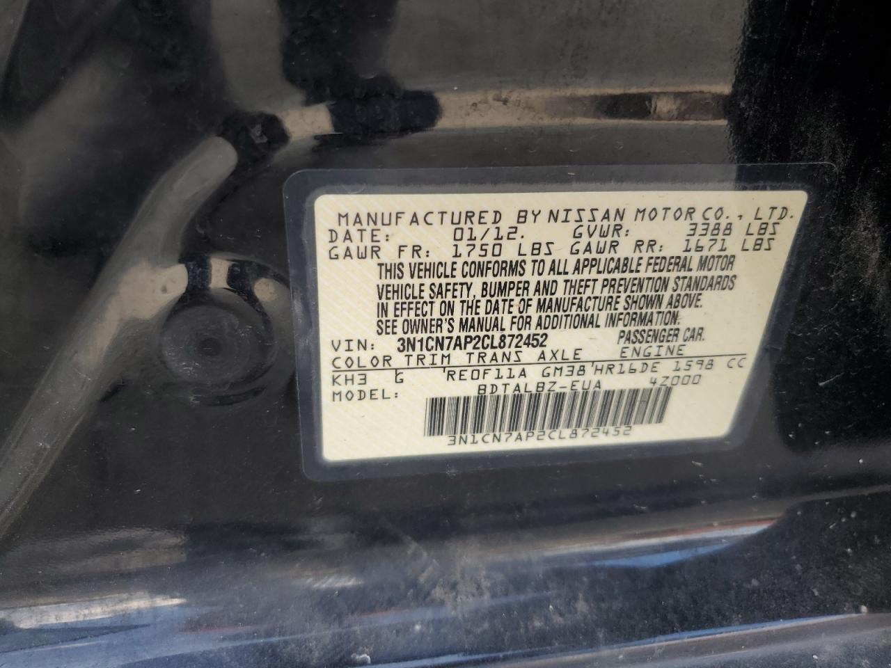 2012 NISSAN VERSA