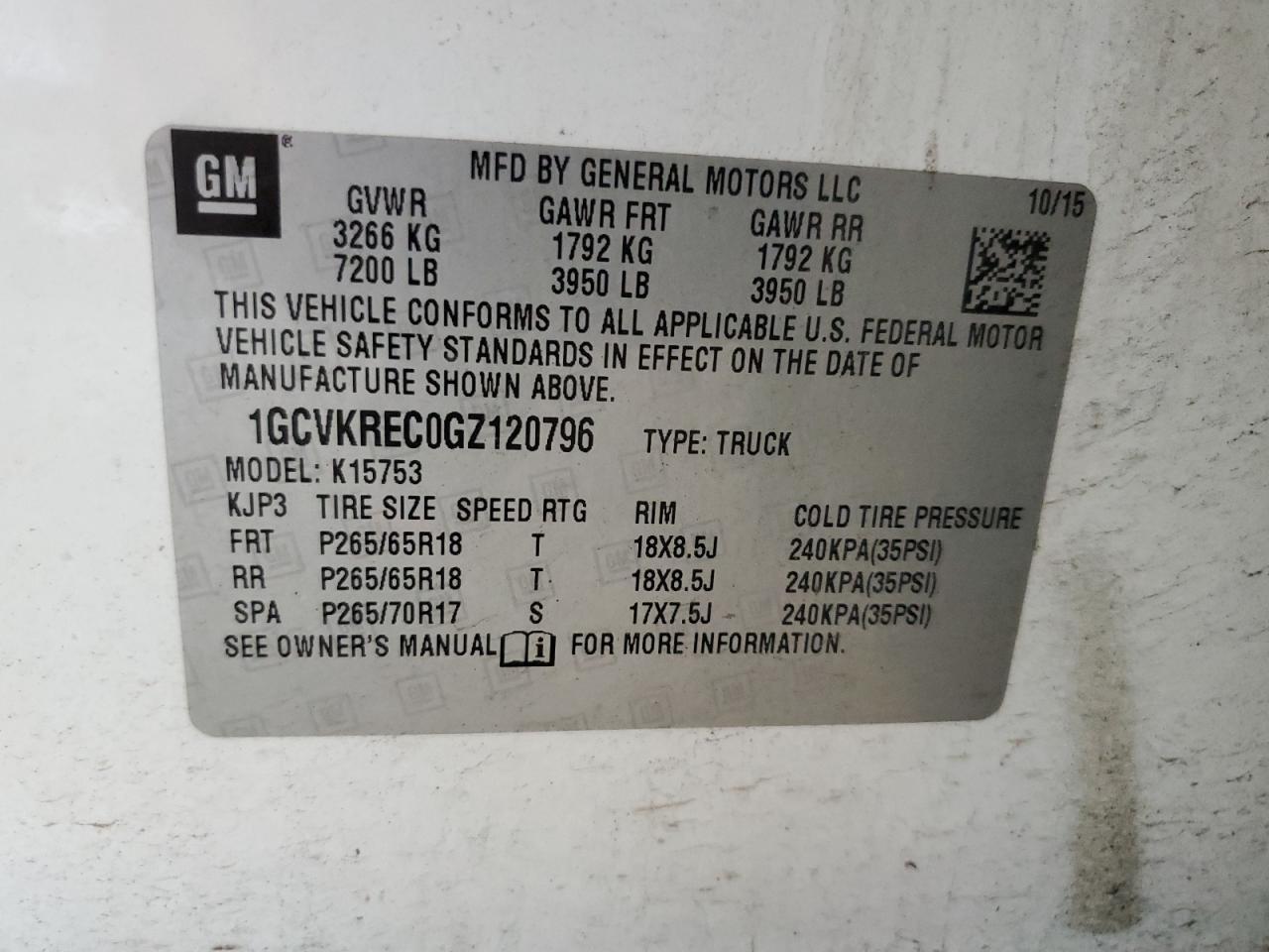 2016 CHEVROLET SILVERADO 1500