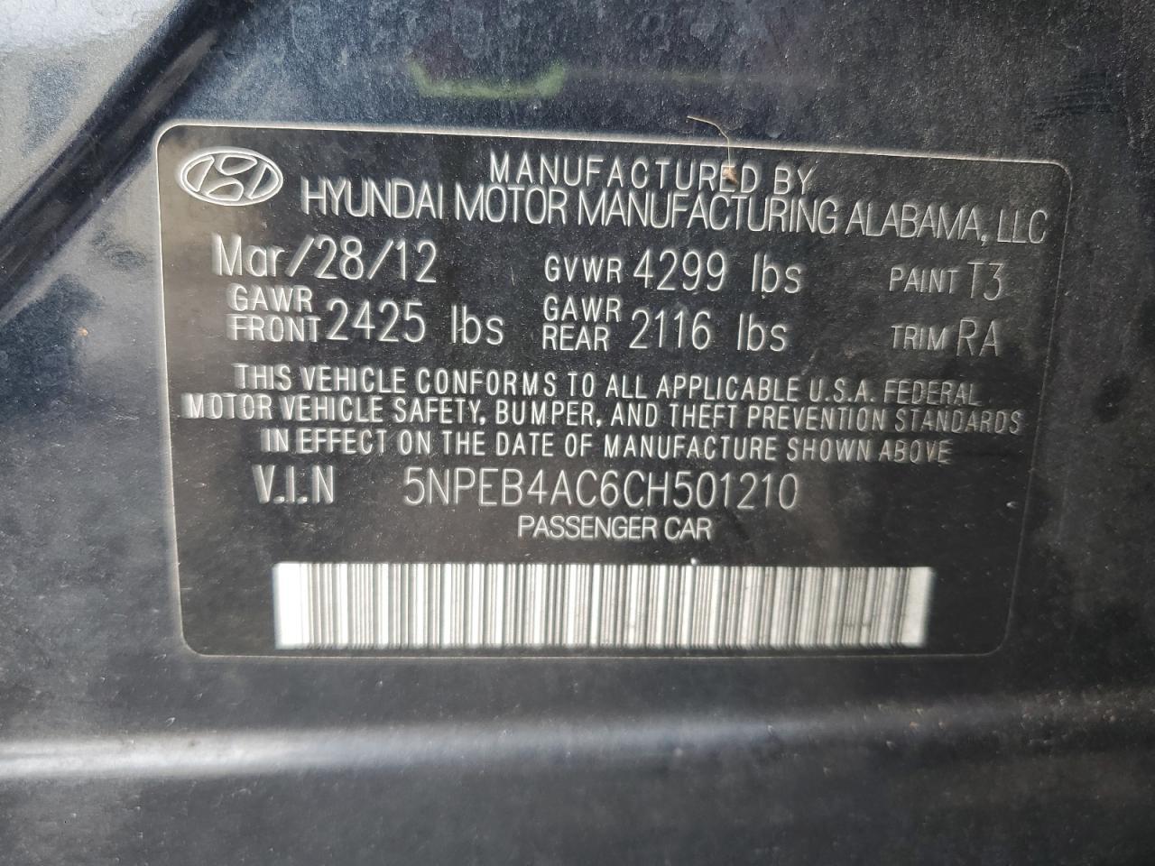 2012 HYUNDAI SONATA