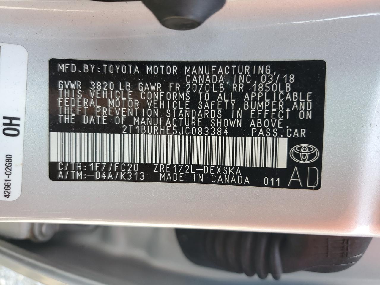 2018 TOYOTA COROLLA