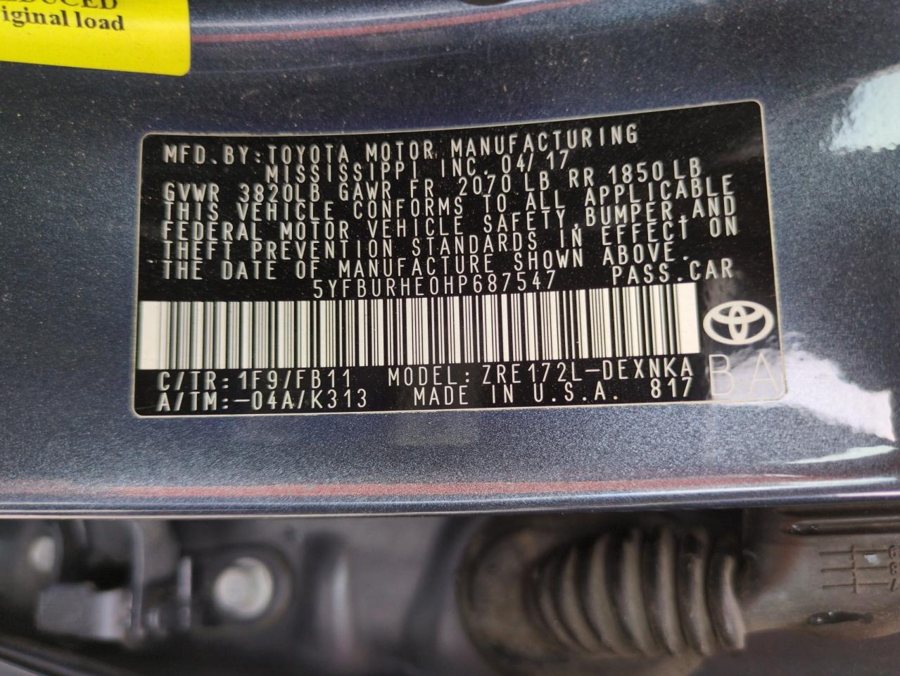 2017 TOYOTA COROLLA