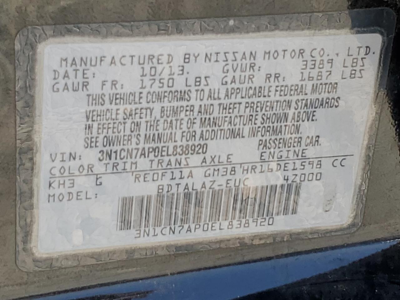 2014 NISSAN VERSA