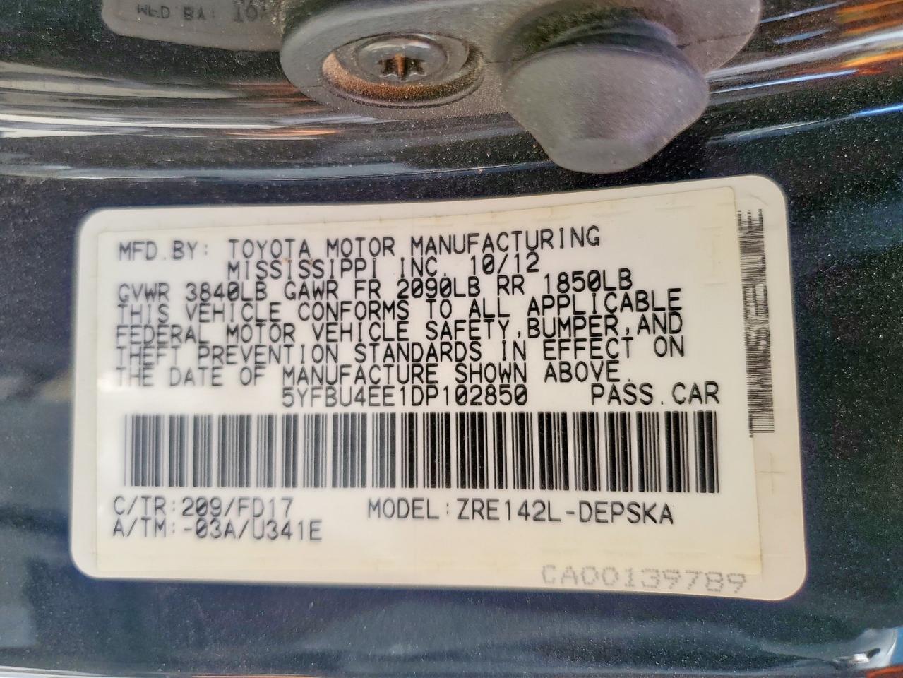 2013 TOYOTA COROLLA