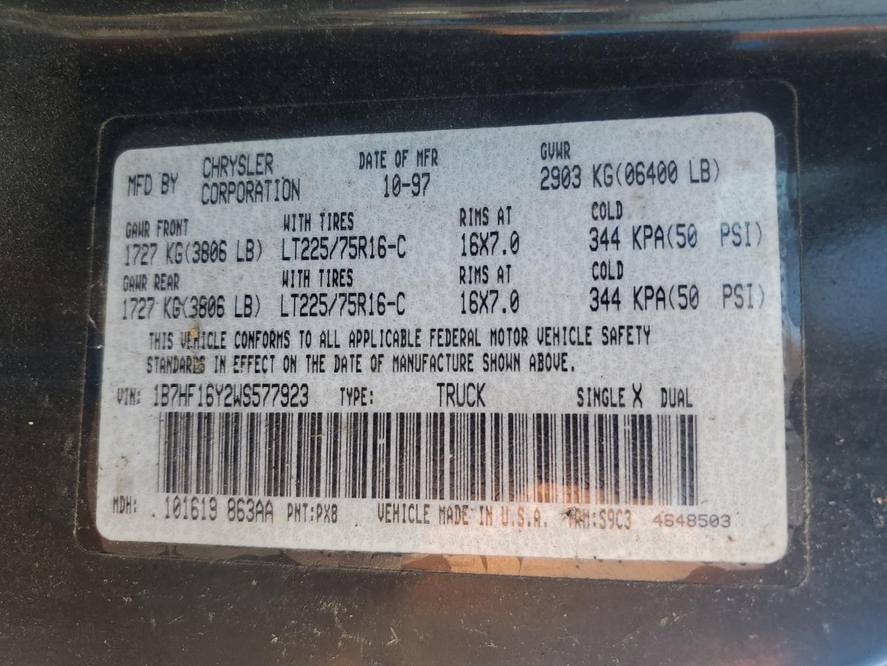 1998 DODGE RAM 1500
