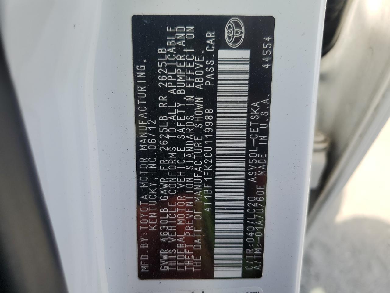 2012 TOYOTA CAMRY