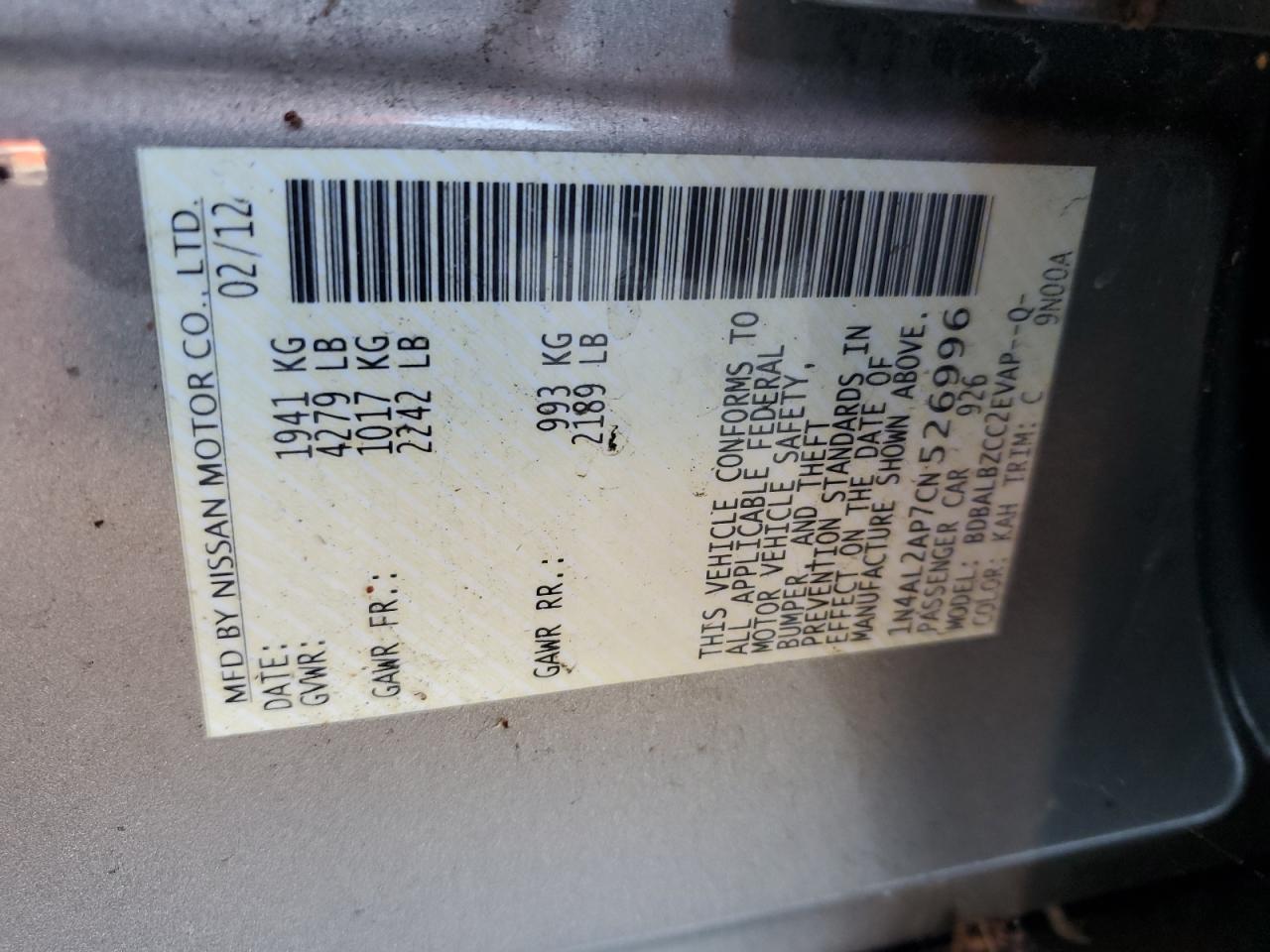 2012 NISSAN ALTIMA