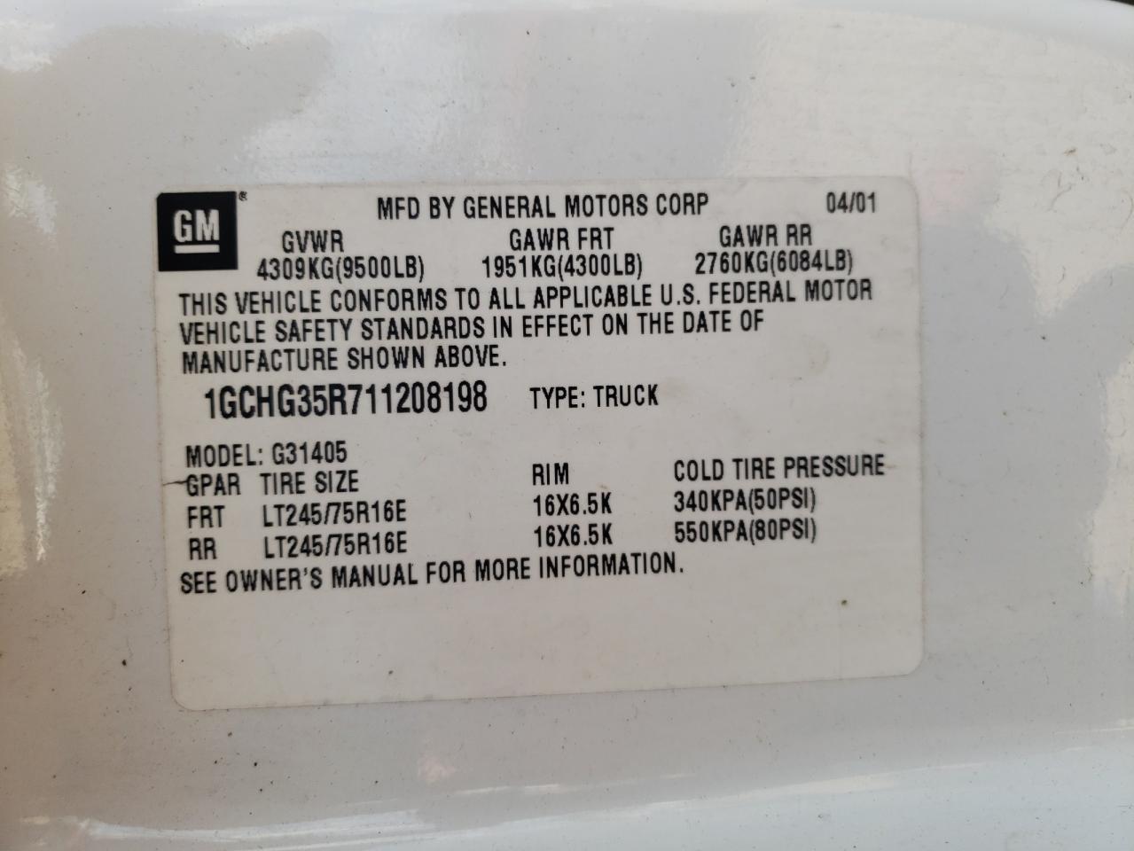 2001 CHEVROLET Express 3500
