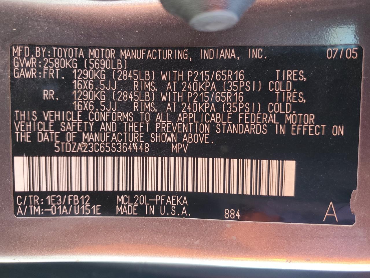 2005 TOYOTA SIENNA