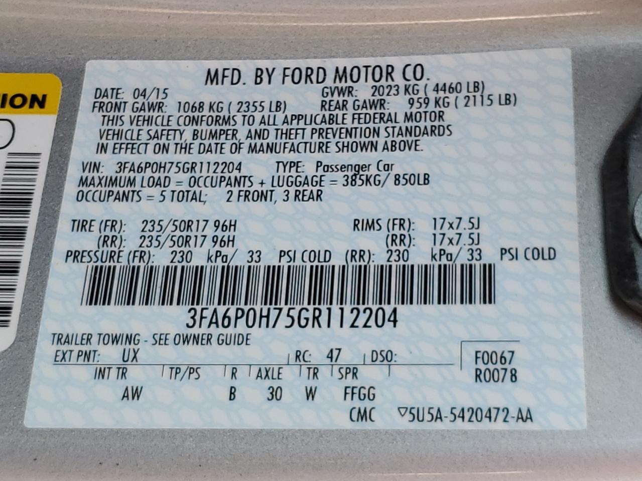 2016 FORD FUSION